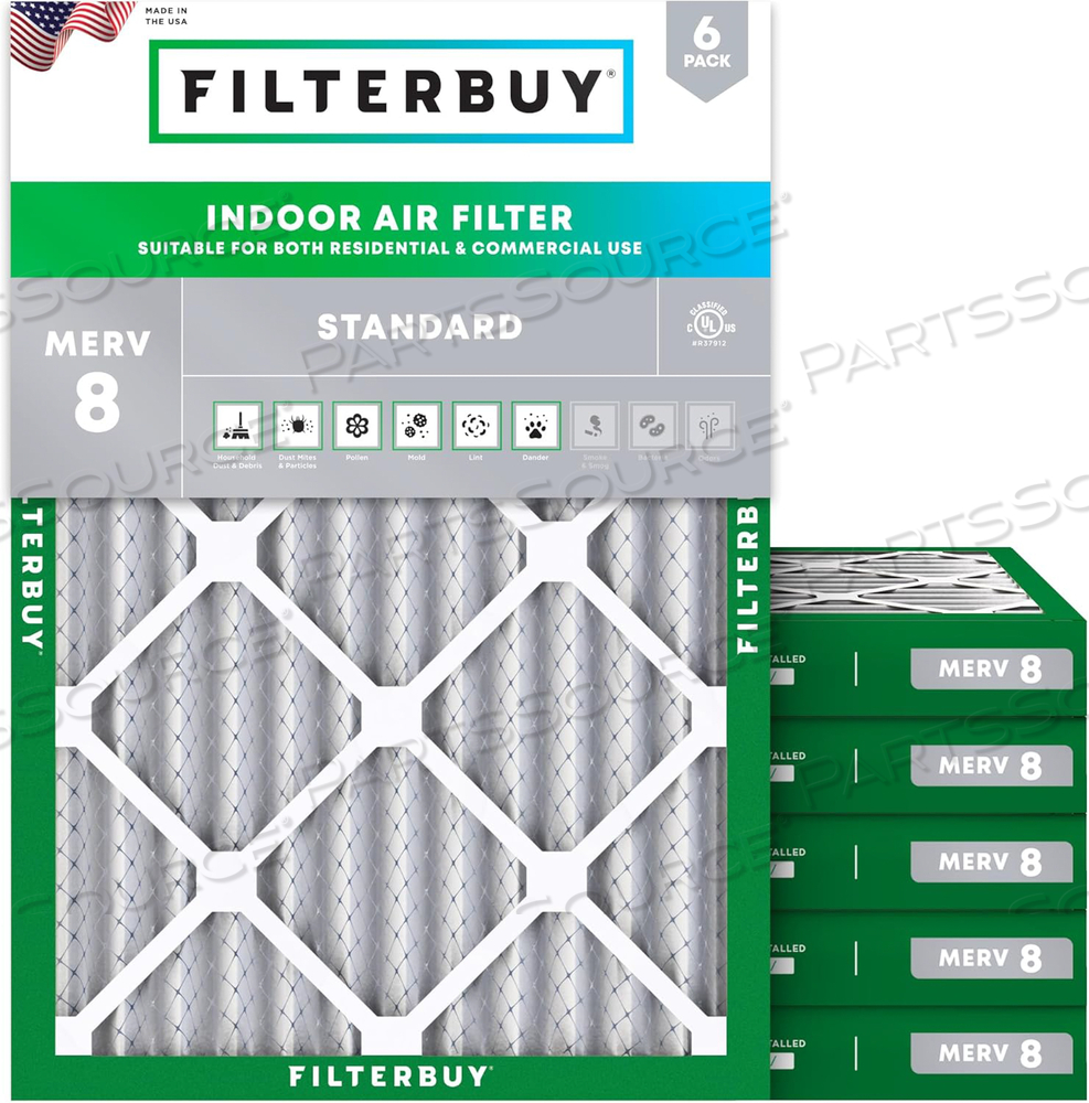 FILTERBUY 17X22X2 AIR FILTER MERV 8 DUST DEFENSE (6-PACK), PLEATED HVAC AC FURNACE AIR FILTERS REPLACEMENT (ACTUAL SIZE: 16.50 X 21.50 X 1.75 INCHES) 