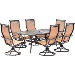 HANOVER MANOR 7-PIECE PATIO DINING SET WITH 6 SLING SWIVEL ROCKERS AND A CAST-TOP DINING TABLE by Almo