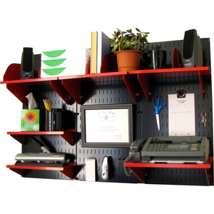 OFFICE WALL MOUNT DESK STORAGE AND ORGANIZATION KIT, BLACK/RED, 48" X 32" X 12" by Wall Control Pegboard