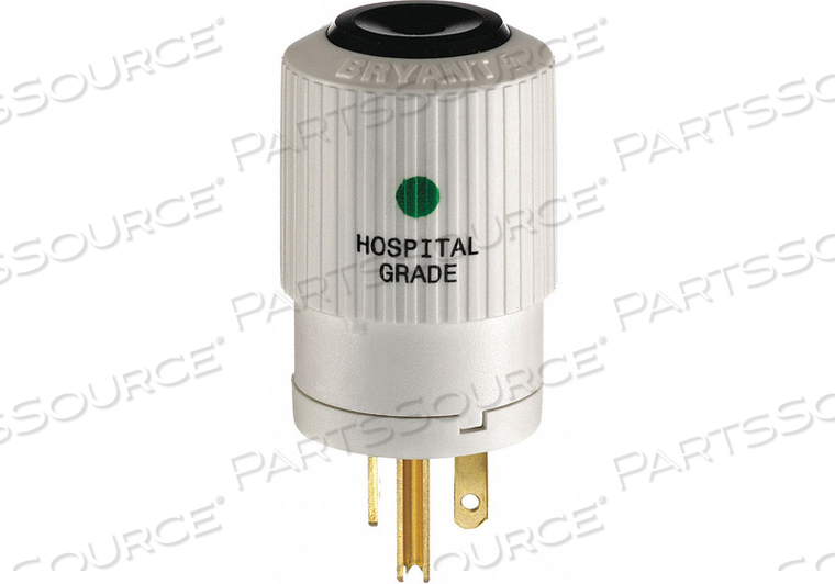 STRAIGHT BLADE PLUG, 5-20P, 20 A, 125V AC, WHITE, 2 POLES, SCREW TERMINALS, HOSPITAL GRADE by Hubbell Power Systems