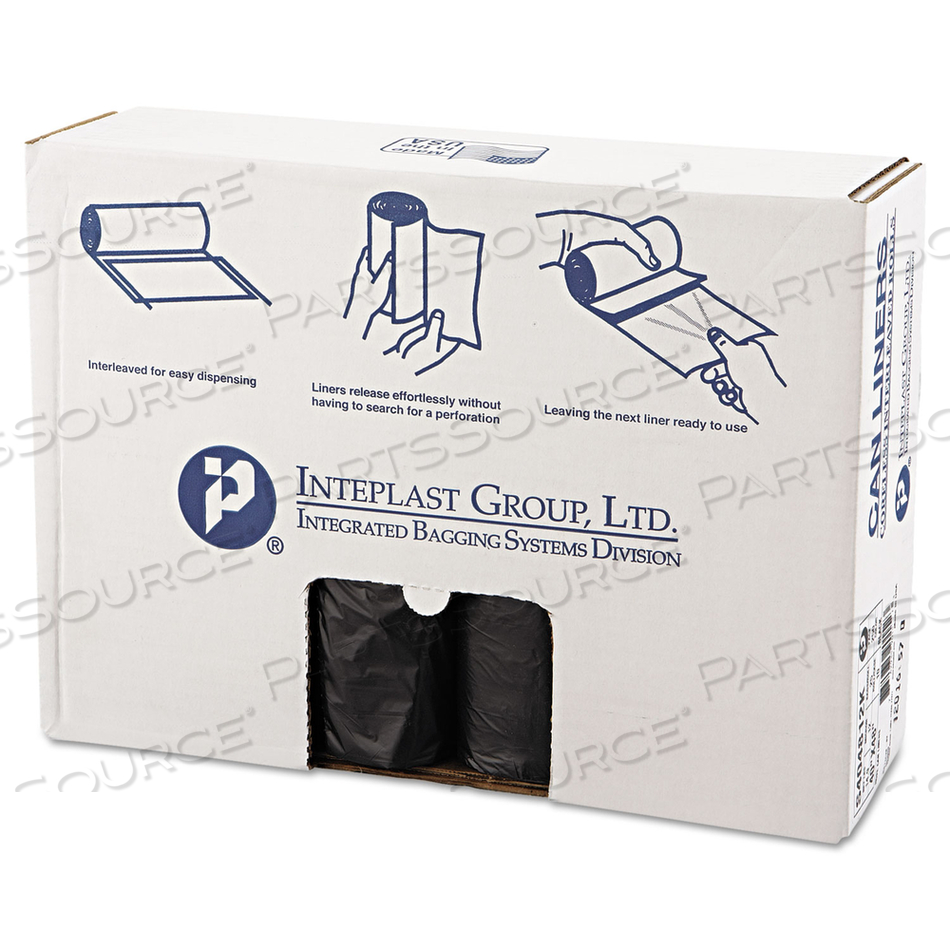 HIGH-DENSITY INTERLEAVED COMMERCIAL CAN LINERS, 45 GAL, 12 MICRONS, 40" X 48", BLACK, 25 BAGS/ROLL by Inteplast Group HIGH-DENSITY INTERLEAVED COMMERCIAL CAN LINERS, 45 GAL, 12 MICRONS, 40" X 48", BLACK, 25 BAGS/ROLL by Inteplast Group
