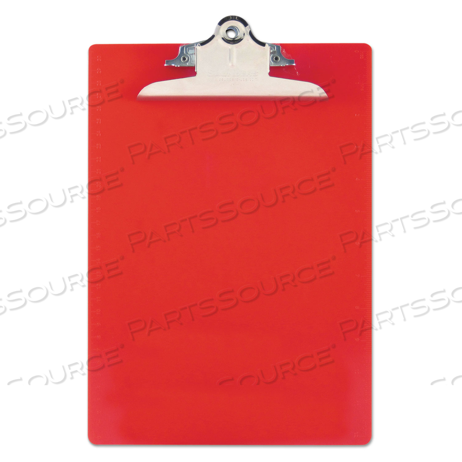 RECYCLED PLASTIC CLIPBOARD WITH RULER EDGE, 1" CLIP CAPACITY, HOLDS 8.5 X 11 SHEETS, RED by Saunders RECYCLED PLASTIC CLIPBOARD WITH RULER EDGE, 1" CLIP CAPACITY, HOLDS 8.5 X 11 SHEETS, RED by Saunders