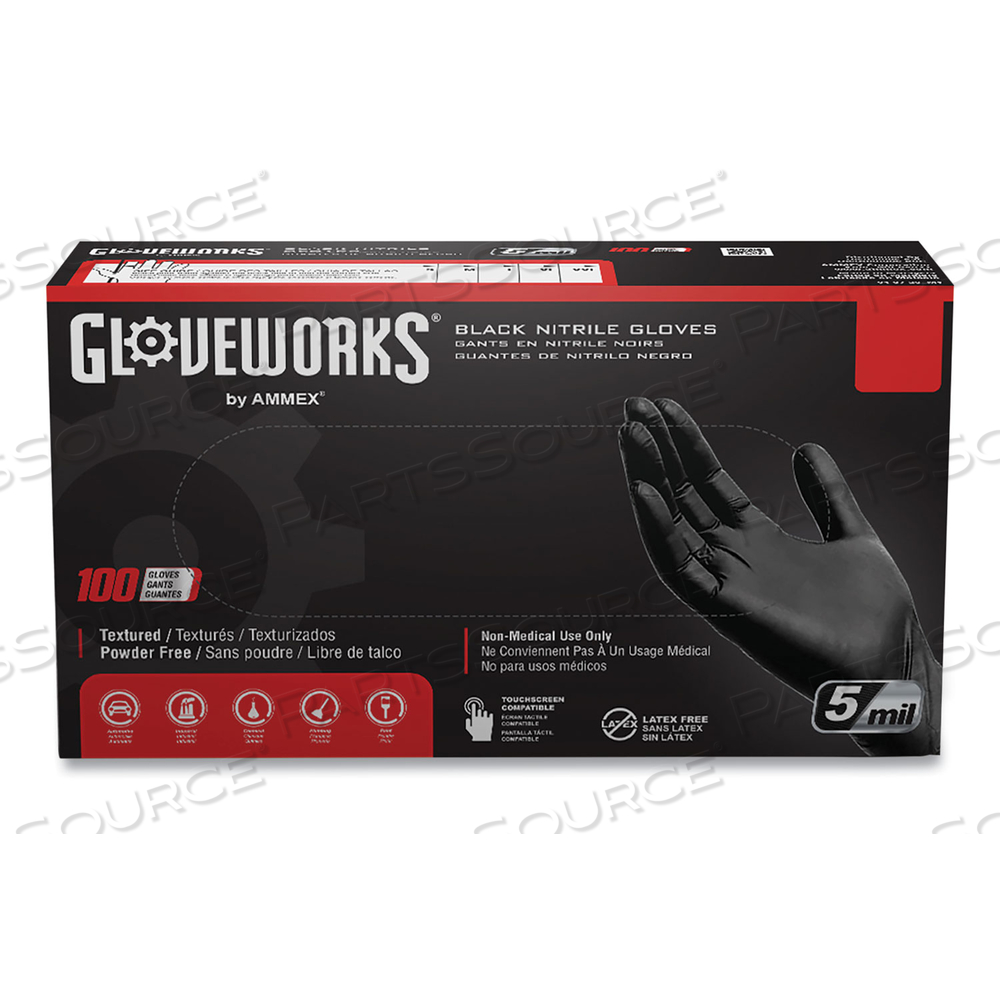 INDUSTRIAL NITRILE GLOVES, POWDER-FREE, 5 MIL, SMALL, BLACK 100 GLOVES/BOX, 10 BOXES/CARTON 