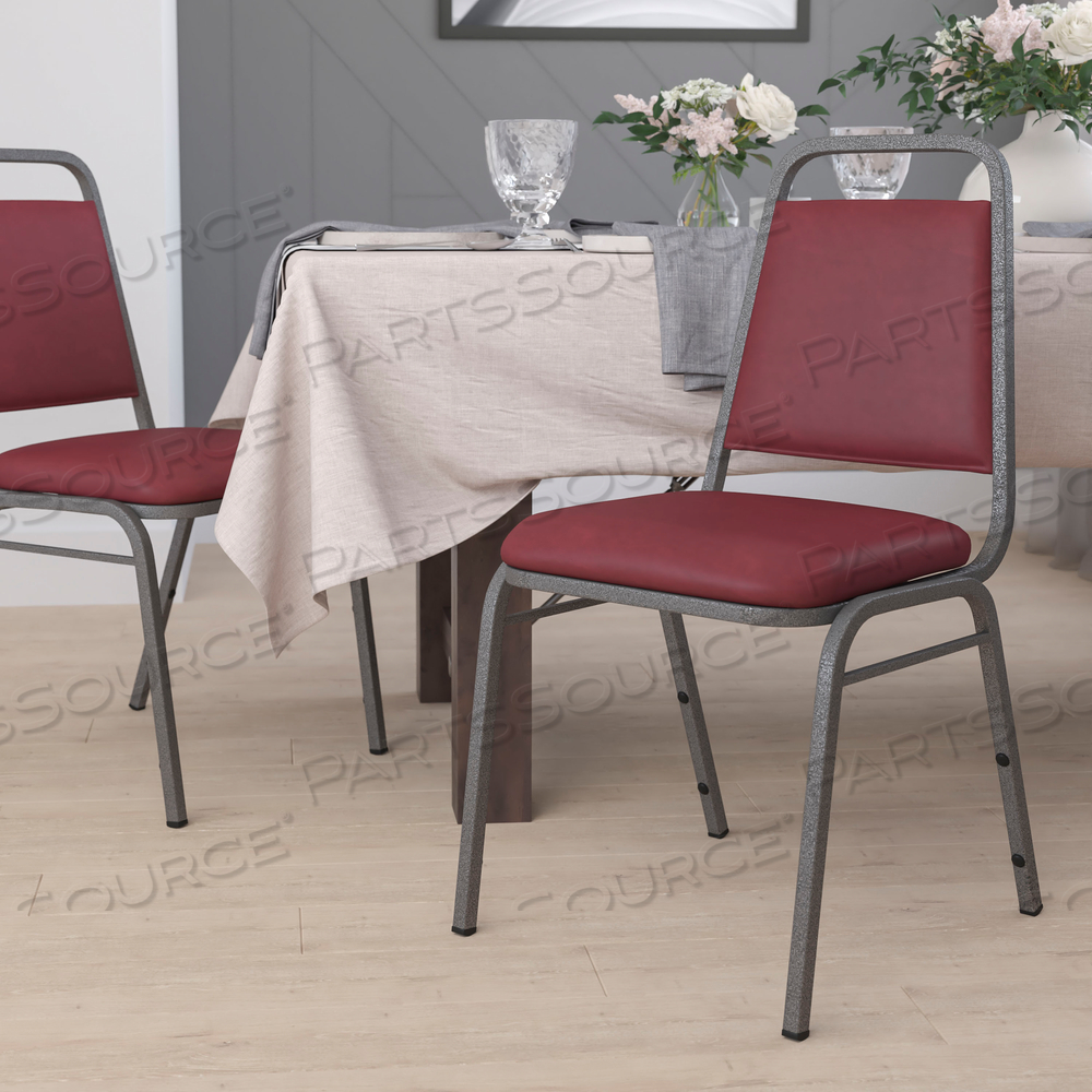 HERCULES SERIES TRAPEZOIDAL BACK STACKING BANQUET CHAIR IN BURGUNDY VINYL - SILVER VEIN FRAME by Flash Furniture HERCULES SERIES TRAPEZOIDAL BACK STACKING BANQUET CHAIR IN BURGUNDY VINYL - SILVER VEIN FRAME by Flash Furniture