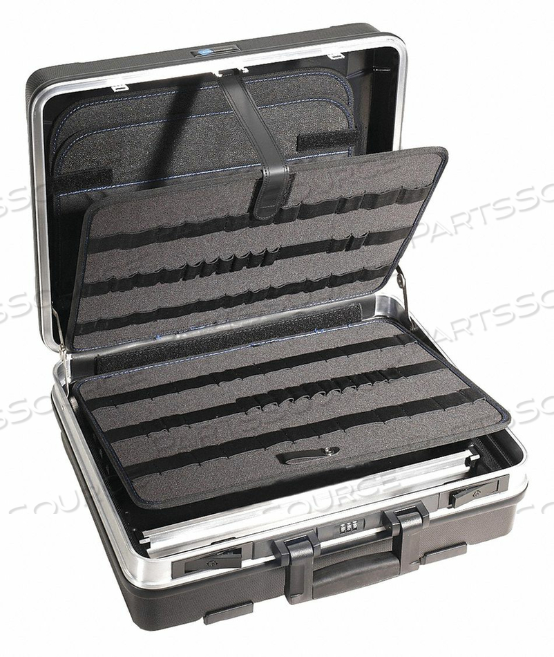 TOOL CASE, MATERIAL PLASTIC, OVERALL DEPTH 8 IN, OVERALL HEIGHT 19 3/4 IN, OVERALL WIDTH 16 3/8 IN, LOCKING SYSTEM COMBINATION, COLOR BLACK, by Westward TOOL CASE, MATERIAL PLASTIC, OVERALL DEPTH 8 IN, OVERALL HEIGHT 19 3/4 IN, OVERALL WIDTH 16 3/8 IN, LOCKING SYSTEM COMBINATION, COLOR BLACK, by Westward