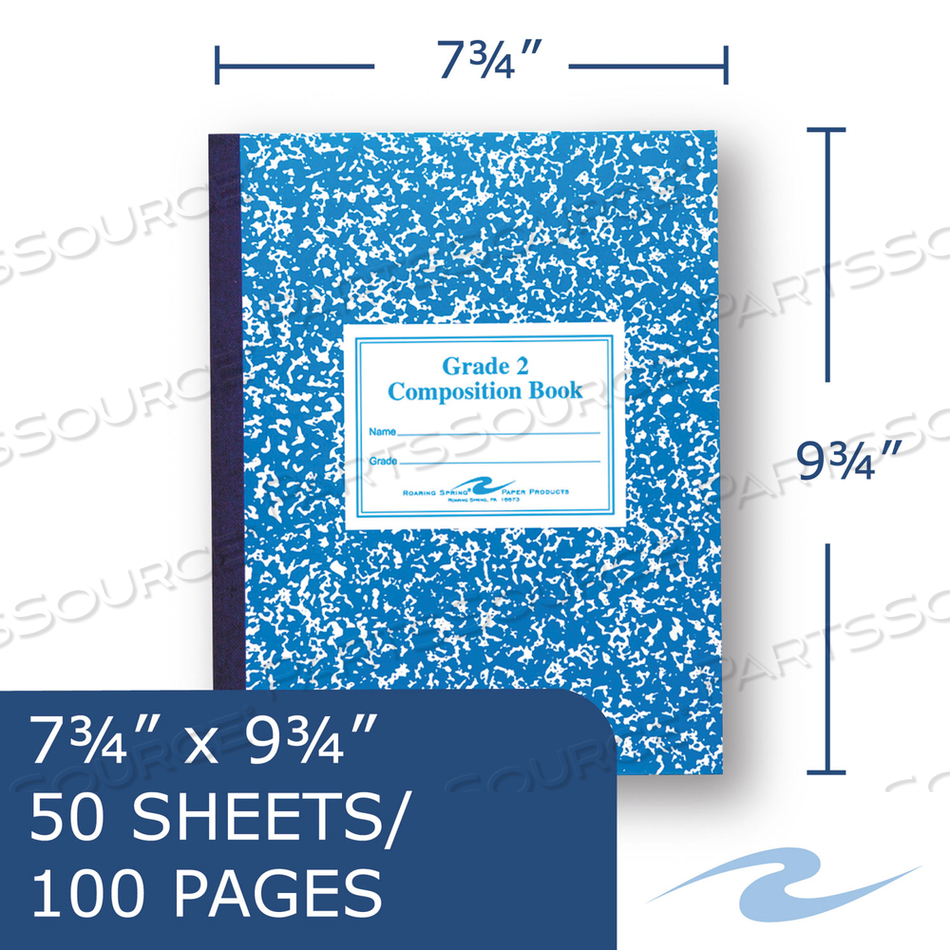 GRADE SCHOOL RULED COMPOSITION BOOK, MANUSCRIPT FORMAT, BLUE COVER, 9.75 X 7.75, 50 SHEETS by Roaring Spring Paper Products