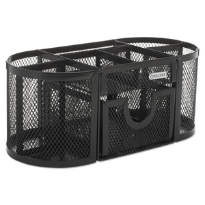 MESH OVAL PENCIL CUP ORGANIZER, 4 COMPARTMENTS, STEEL, 9.38 X 4.5 X 4, BLACK by Rolodex