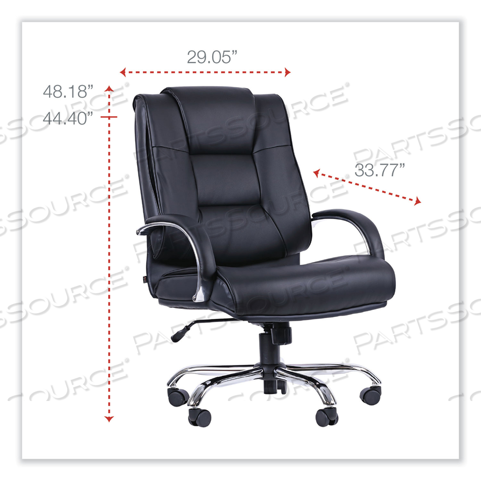 ALERA RAVINO BIG/TALL HIGH-BACK BONDED LEATHER CHAIR, HEADREST, SUPPORTS 450 LB, 20.07" TO 23.74" SEAT, BLACK, CHROME BASE 