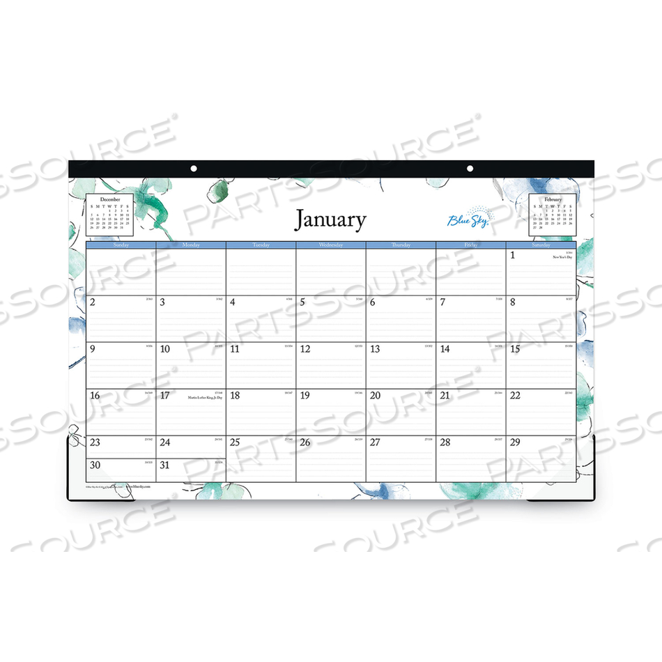 LINDLEY DESK PAD, FLORAL ARTWORK, 17 X 11, WHITE/BLUE/GREEN SHEETS, BLACK BINDING, CLEAR CORNERS, 12-MONTH (JAN-DEC): 2023 by Blue Sky