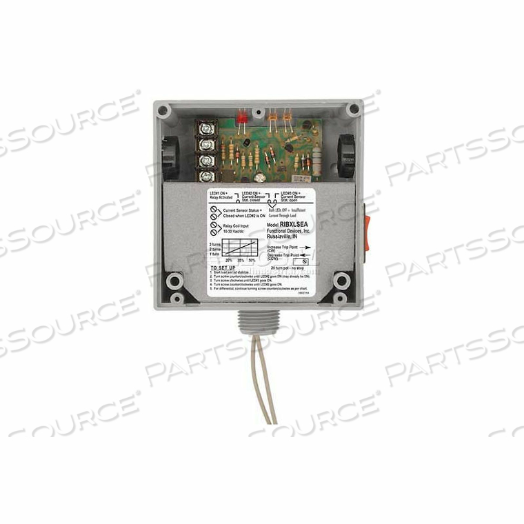 ENCLOSED INTERNAL LOW AC SENSOR W/RELAY, ADJ., 10A, SPST, 10-30VAC/DC, OVERRIDE by RIB ENCLOSED INTERNAL LOW AC SENSOR W/RELAY, ADJ., 10A, SPST, 10-30VAC/DC, OVERRIDE by RIB
