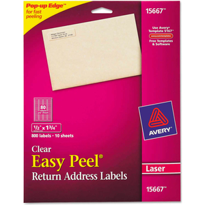 EASY PEEL MAILING LABELS FOR LASER PRINTERS, 1/2 X 1-3/4, CLEAR, 800/PACK by Avery