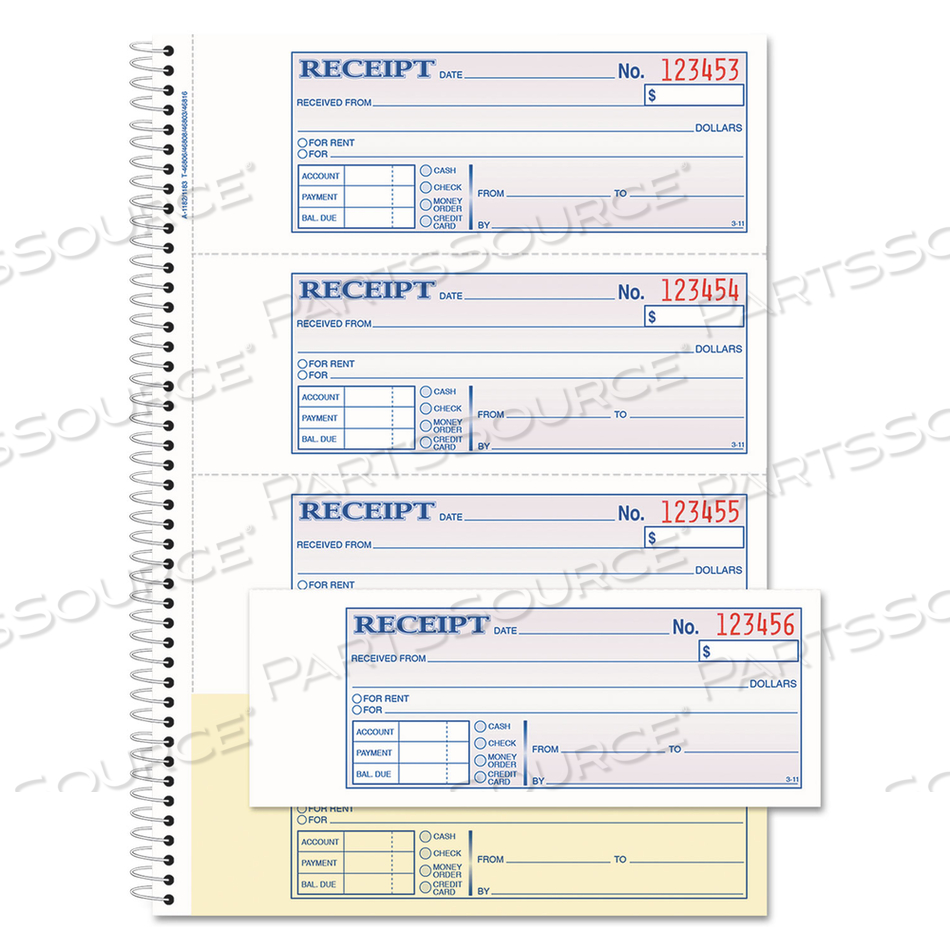 TOPS MONEY/RENT RECEIPT BOOK, TWO-PART CARBON, 7 X 2.75, 4 FORMS/SHEET, 200 FORMS TOTAL by Adams