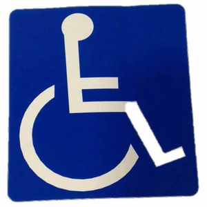 DOOR DECAL - HANDICAP ACCESSIBLE, 4" X 4", WHITE ON BLUE by Don-Jo Mfg., Inc.