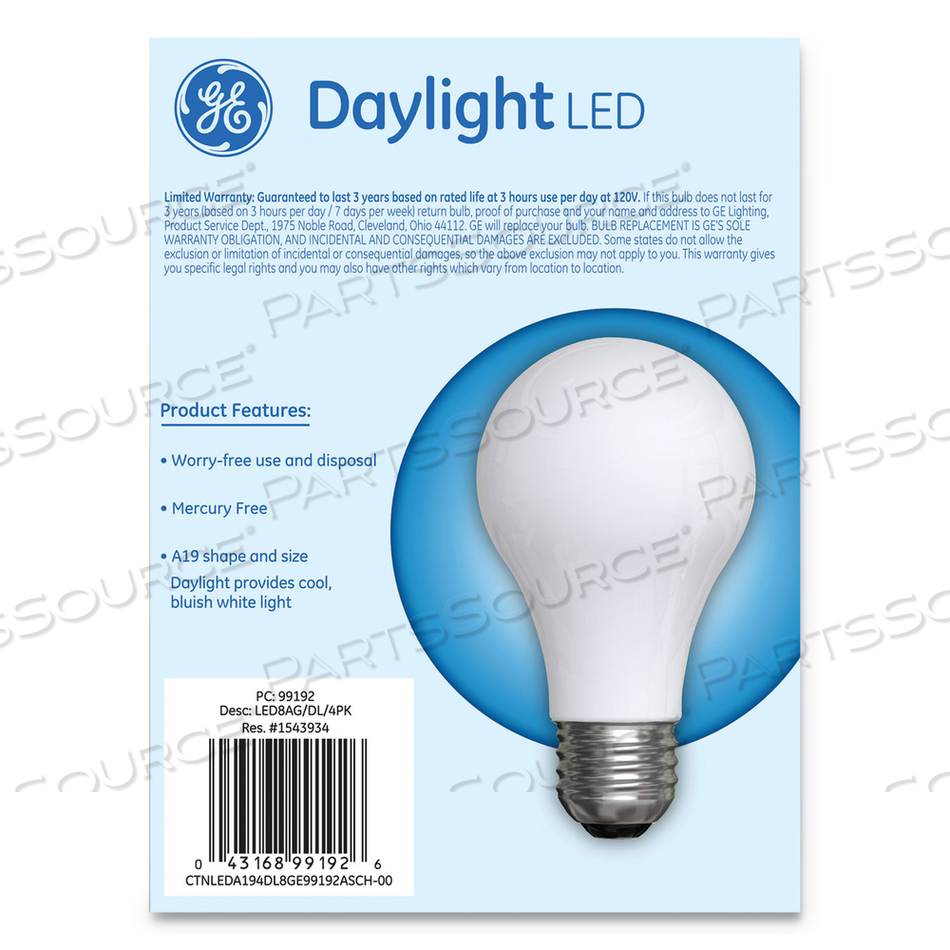 CLASSIC LED DAYLIGHT NON-DIM A19 LIGHT BULB, 8 W, 4/PACK 