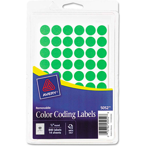 REMOVABLE SELF-ADHESIVE COLOR-CODING LABELS, 1/2" DIA, NEON GREEN, 840/PACK by Avery