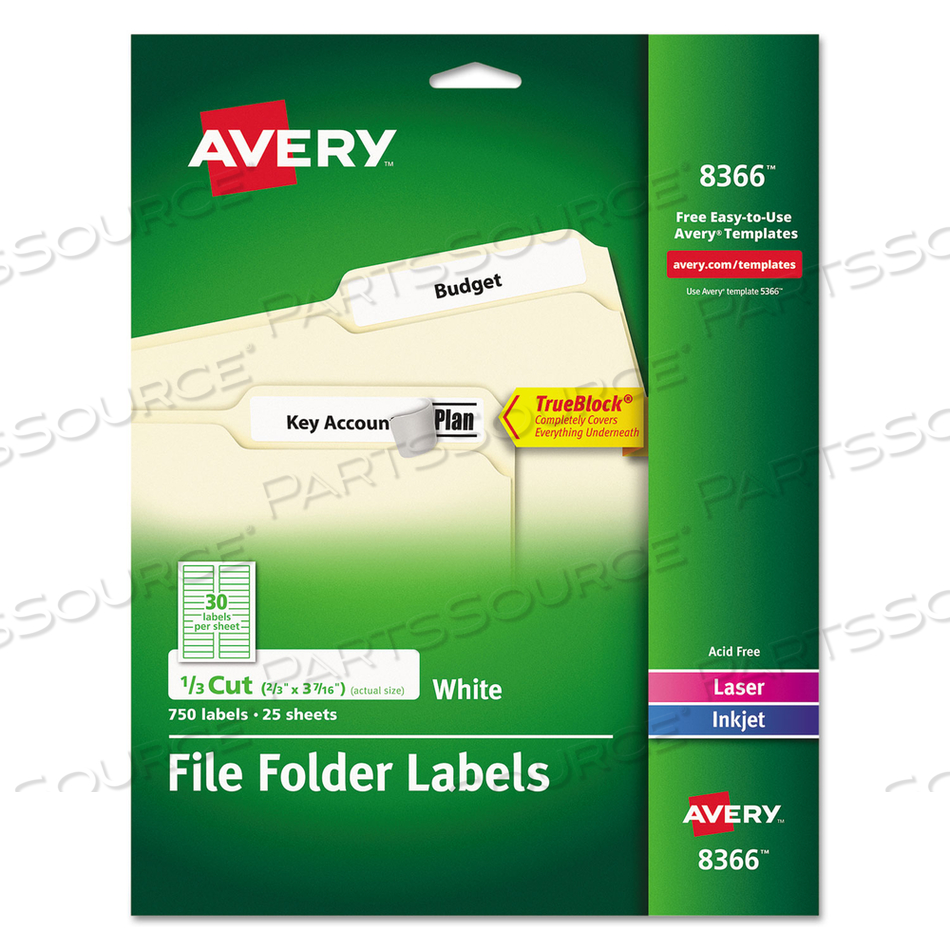PERMANENT TRUEBLOCK FILE FOLDER LABELS WITH SURE FEED TECHNOLOGY, 0.66 X 3.44, WHITE, 30/SHEET by Avery