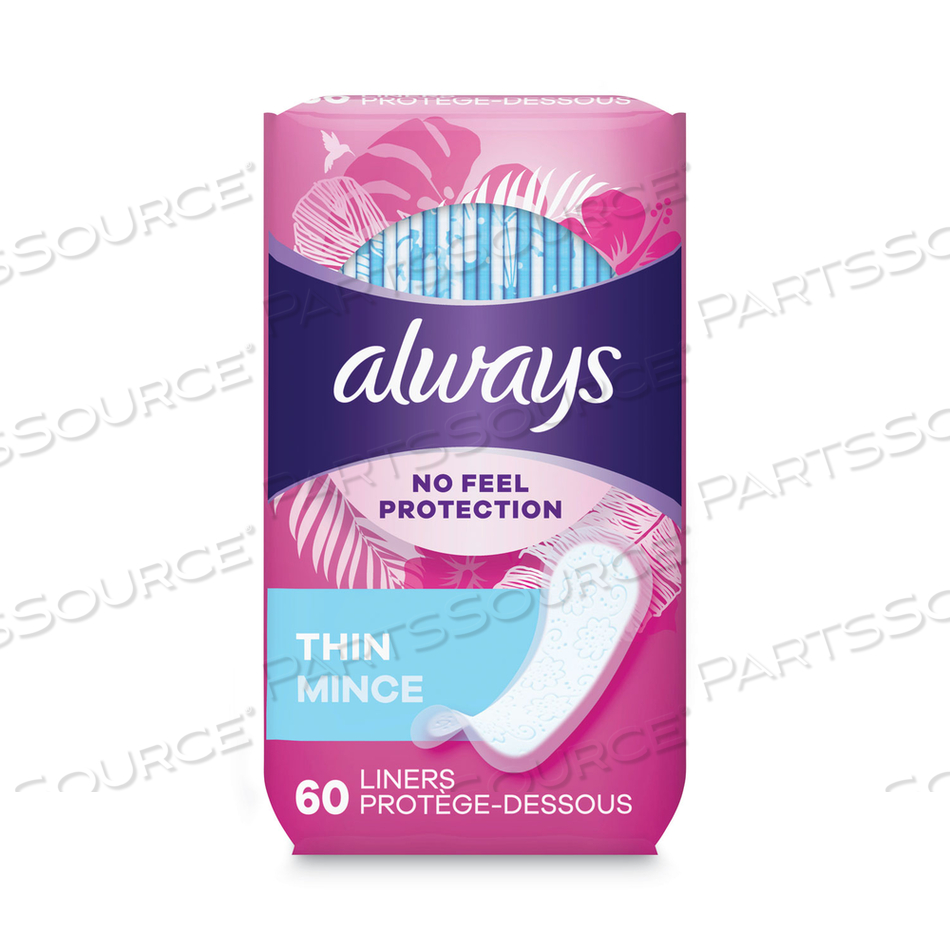 THIN DAILY PANTY LINERS, 60/PACK, 12 PACK/CARTON 