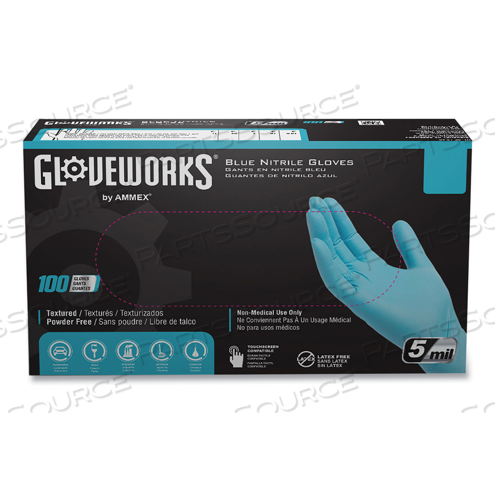 INDUSTRIAL NITRILE GLOVES, POWDER-FREE, 5 MIL, SMALL, BLUE, 100 GLOVES/BOX, 10 BOXES/CARTON 