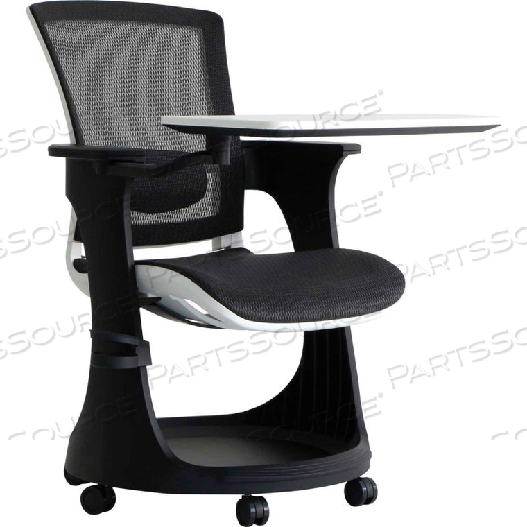 EUROTECH MESH CHAIR ON CASTERS WITH TABLE ARM - BLACK/WHITE - EDUSKATE SERIES by Raynor Marketing EUROTECH MESH CHAIR ON CASTERS WITH TABLE ARM - BLACK/WHITE - EDUSKATE SERIES by Raynor Marketing