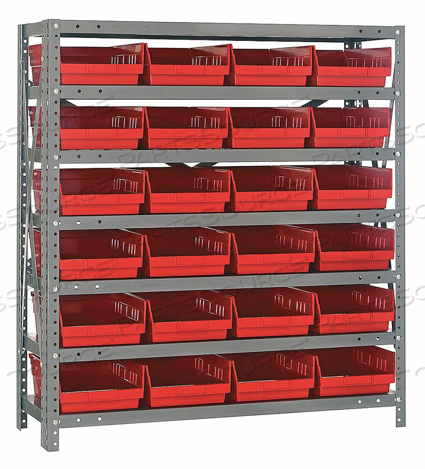BIN SHELVING 39 OVERALL H 24 BINS RED by Quantum Storage Systems BIN SHELVING 39 OVERALL H 24 BINS RED by Quantum Storage Systems