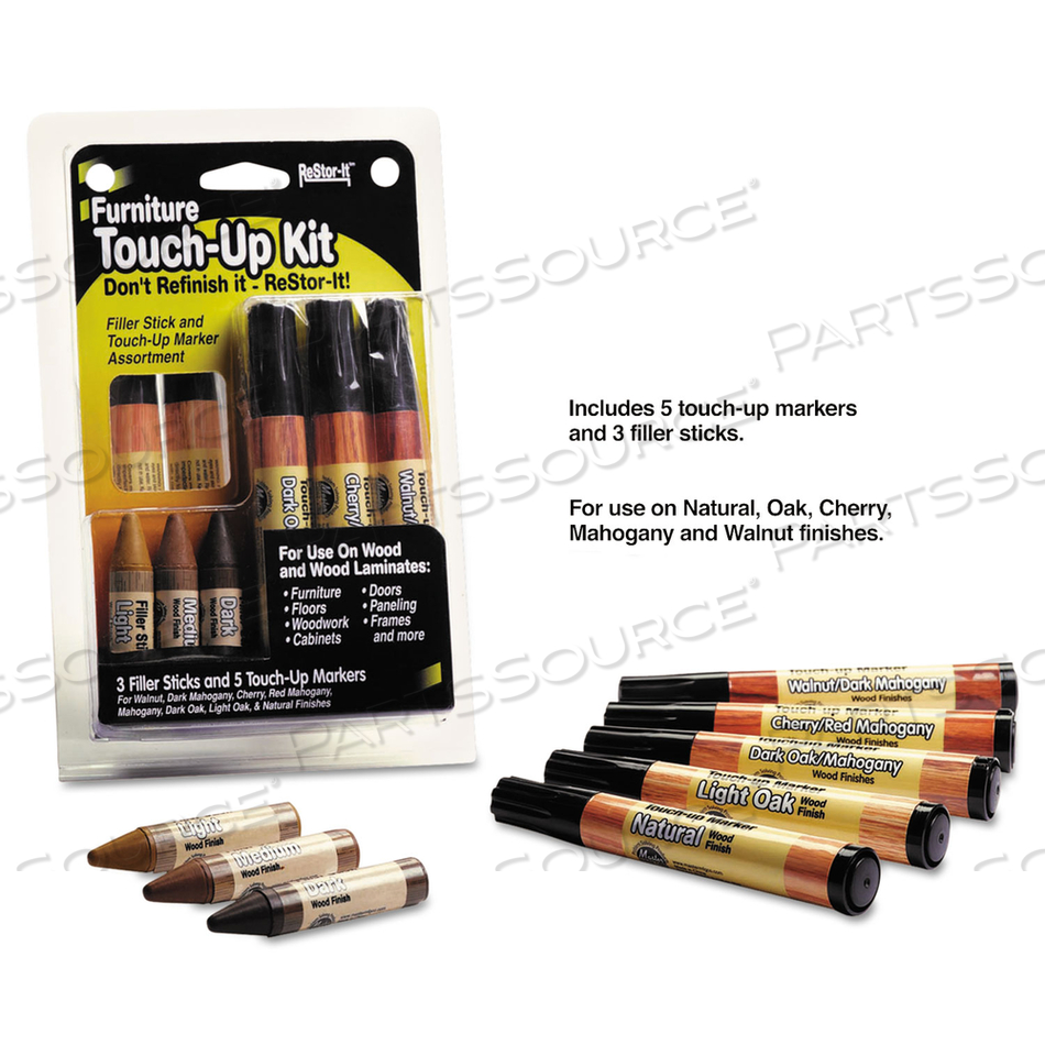 RESTOR-IT FURNITURE TOUCH-UP KIT WITH (5) WOODGRAIN MARKERS, (3) FILLER STICKS, 4.25 X 0.38 X 6.75 by ReStor-It