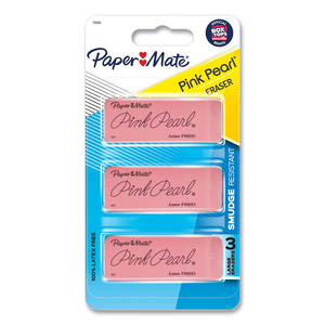PINK PEARL ERASER, FOR PENCIL MARKS, RECTANGULAR BLOCK, LARGE, PINK, 3/PACK by Paper Mate PINK PEARL ERASER, FOR PENCIL MARKS, RECTANGULAR BLOCK, LARGE, PINK, 3/PACK by Paper Mate