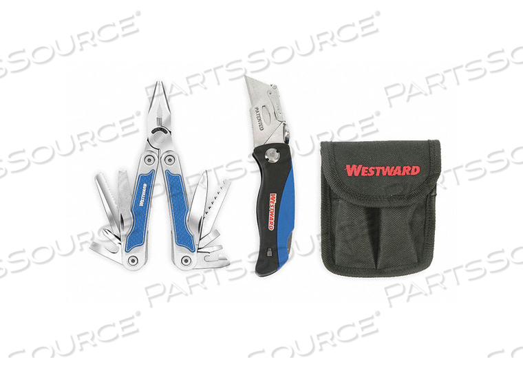 MULTI-TOOL, BLADE EDGE TYPE SERRATED, STRAIGHT, BLADE LENGTH 2 3/8 IN, HANDLE COLOR BLUE, SILVER, HANDLE MATERIAL STAINLESS STEEL, HANDLE ST by Westward MULTI-TOOL, BLADE EDGE TYPE SERRATED, STRAIGHT, BLADE LENGTH 2 3/8 IN, HANDLE COLOR BLUE, SILVER, HANDLE MATERIAL STAINLESS STEEL, HANDLE ST by Westward