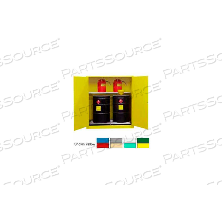 DRUM CABINET 120 GAL. CAPACITY VERTICAL MANUAL CLOSE FLAMMABLE W/ DRUM ROLLERS by Securall DRUM CABINET 120 GAL. CAPACITY VERTICAL MANUAL CLOSE FLAMMABLE W/ DRUM ROLLERS by Securall