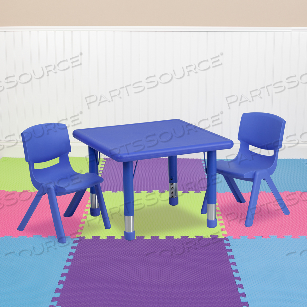 EMMY 24'' SQUARE BLUE PLASTIC HEIGHT ADJUSTABLE ACTIVITY TABLE SET WITH 2 CHAIRS by Flash Furniture