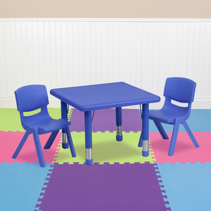 EMMY 24'' SQUARE BLUE PLASTIC HEIGHT ADJUSTABLE ACTIVITY TABLE SET WITH 2 CHAIRS by Flash Furniture