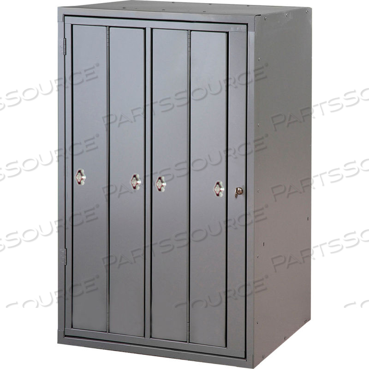 4 DOOR GARMENT LOCKER WITH KNOB LOCK, 26"WX21-1/2"DX42-1/2"H, GRAY, ASSEMBLED by George O'Day Inc 4 DOOR GARMENT LOCKER WITH KNOB LOCK, 26"WX21-1/2"DX42-1/2"H, GRAY, ASSEMBLED by George O'Day Inc