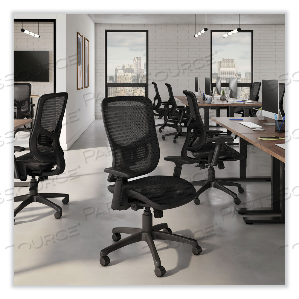 FLEXFIT KROY MESH TASK CHAIR, SUPPORTS UP TO 275 LBS, 18.9 TO 22.76" SEAT HEIGHT, BLACK SEAT, BLACK BACK, BLACK BASE 