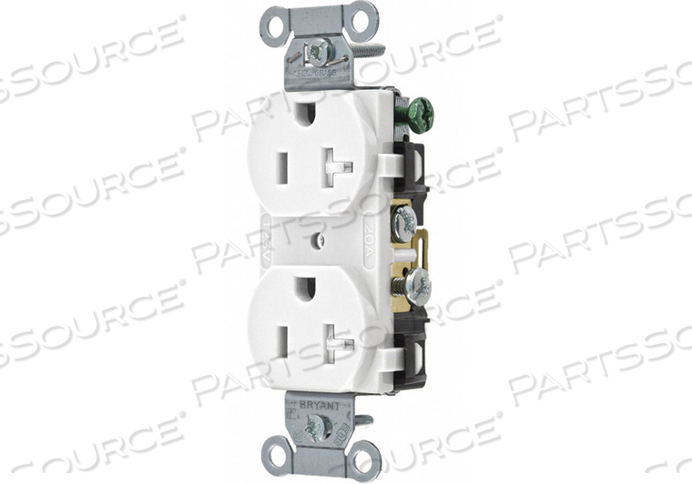 RECEPTACLE, DUPLEX, WHITE, 5-20R, 20 A, 125V AC, 2 POLE / 3 WIRE, SCREW TERMINALS by Hubbell Power Systems RECEPTACLE, DUPLEX, WHITE, 5-20R, 20 A, 125V AC, 2 POLE / 3 WIRE, SCREW TERMINALS by Hubbell Power Systems