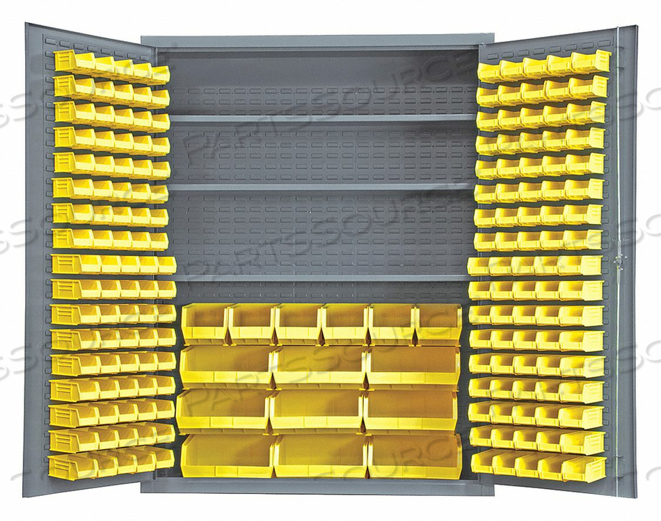 STORAGE BIN CABINET - 185 YELLOW HOOK-ON BINS 3 ADJ. SHELVES 60"WX24"DX78"H by Durham Manufacturing Company STORAGE BIN CABINET - 185 YELLOW HOOK-ON BINS 3 ADJ. SHELVES 60"WX24"DX78"H by Durham Manufacturing Company