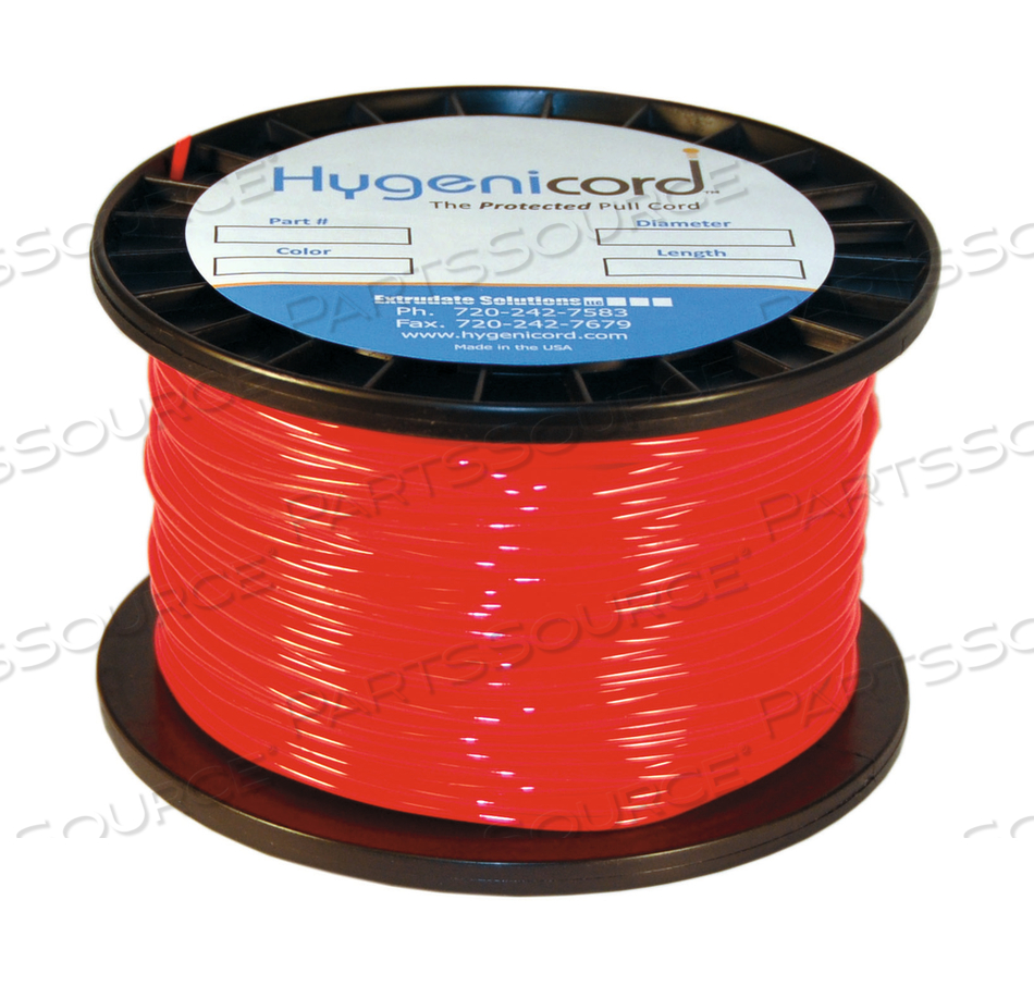 ANTIMICROBIAL GERM CLEANABLE PULL CORD, RED, 2 MM DIA, 500 FT by Extrudate Solutions, LLC