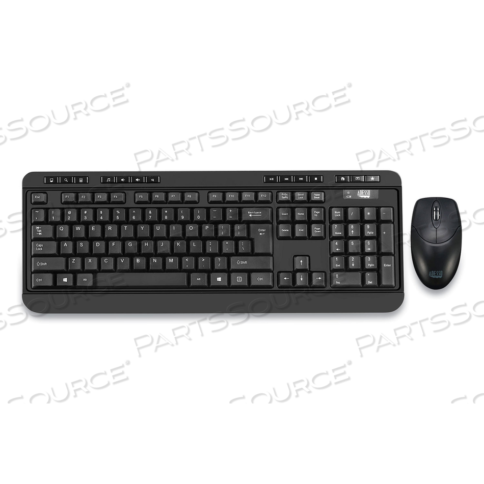 WKB-1320CB ANTIMICROBIAL WIRELESS DESKTOP KEYBOARD AND MOUSE, 2.4 GHZ FREQUENCY/30 FT WIRELESS RANGE, BLACK by Adesso, Inc.