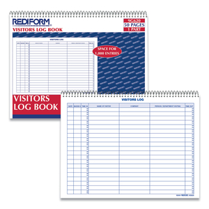 VISITORS LOG BOOK, 1000 ENTRIES, 11" X 8-1/2", WHITE, 50 PAGES/BOOK by Rediform VISITORS LOG BOOK, 1000 ENTRIES, 11" X 8-1/2", WHITE, 50 PAGES/BOOK by Rediform