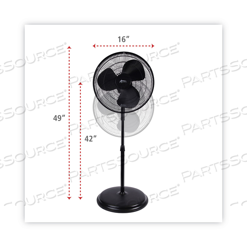 16" 3-SPEED OSCILLATING PEDESTAL STAND FAN, METAL, PLASTIC, BLACK by Alera