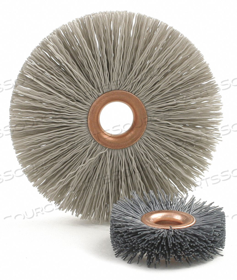 WIRE WHEEL BRUSH, BRISTLE TYPE CRIMPED WIRE, PRODUCT TYPE WIRE WHEEL BRUSH, BRISTLE MATERIAL NYLON, BRUSH DIA. 4 IN, GRIT 600, FACE WIDTH 7/ by Brush Research Mfg. WIRE WHEEL BRUSH, BRISTLE TYPE CRIMPED WIRE, PRODUCT TYPE WIRE WHEEL BRUSH, BRISTLE MATERIAL NYLON, BRUSH DIA. 4 IN, GRIT 600, FACE WIDTH 7/ by Brush Research Mfg.