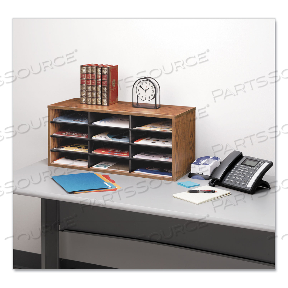 PARTICLE BOARD DESKTOP SORTER, 12 COMPARTMENTS, 29 X 11.88 X 12.94, MEDIUM OAK by Fellowes PARTICLE BOARD DESKTOP SORTER, 12 COMPARTMENTS, 29 X 11.88 X 12.94, MEDIUM OAK by Fellowes