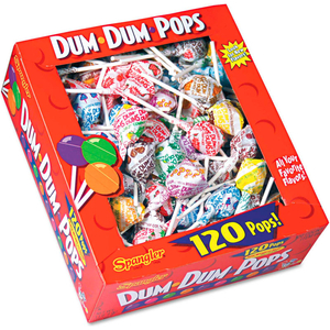 DUM DUM POPS, ASSORTED FLAVORS, INDIVIDUALLY WRAPPED, 120/BOX by Spangler DUM DUM POPS, ASSORTED FLAVORS, INDIVIDUALLY WRAPPED, 120/BOX by Spangler