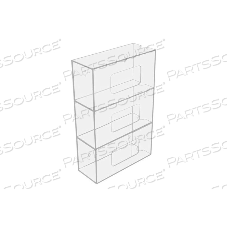 TRIPLE SIDE LOADING ACRYLIC GLOVE BOX HOLDER, 10"W X 4"D X 16"H by TrippNT, Inc