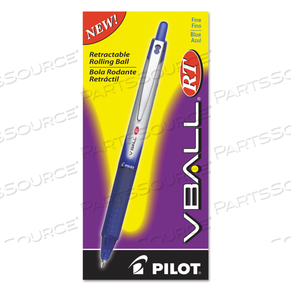VBALL RT LIQUID INK ROLLER BALL PEN, RETRACTABLE, FINE 0.7 MM, BLUE INK, BLUE/WHITE BARREL by Pilot