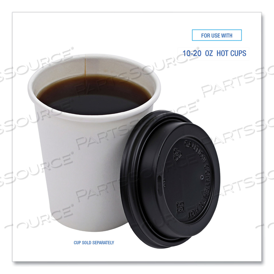DISPOSABLE HOT CUP LID, FOR 10 OZ_12 OZ_16 OZ_20 OZ CUP CAPACITY, BLACK by Boardwalk
