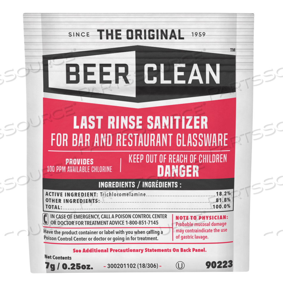 BEER CLEAN LAST RINSE GLASS SANITIZER, POWDER, 0.25 OZ PACKET by Diversey