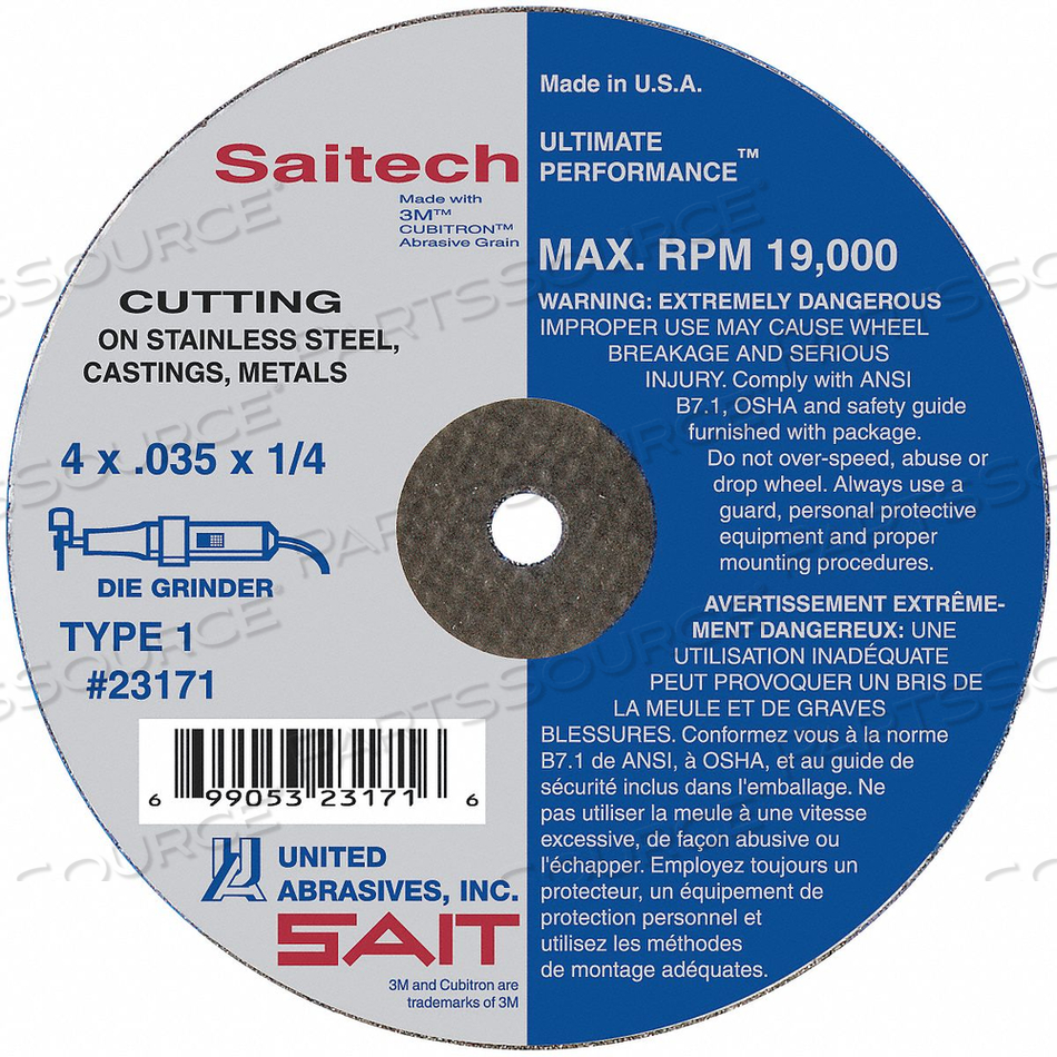 CUTOFF WHEEL SAITECH 4 X.035 X3/8 by United Abrasives-Sait