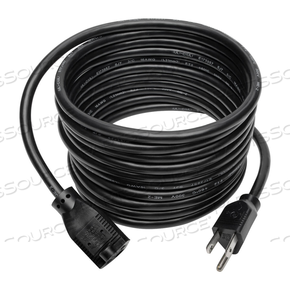 POWER CORD EXTENSION, 15 FT, 13 A, 120 V, 16 AWG, NEMA 5-15P TO NEMA 5-15R, BLACK by Tripp Lite