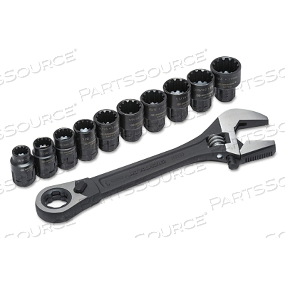 PASS-THRU X6 BLACK OXIDE ADJUSTABLE WRENCH AND SPLINE SOCKET SET, 11 PC by Crescent PASS-THRU X6 BLACK OXIDE ADJUSTABLE WRENCH AND SPLINE SOCKET SET, 11 PC by Crescent