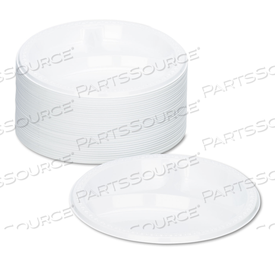 PLASTIC DINNERWARE, COMPARTMENT PLATES, 9" DIA, WHITE by Tablemate PLASTIC DINNERWARE, COMPARTMENT PLATES, 9" DIA, WHITE by Tablemate