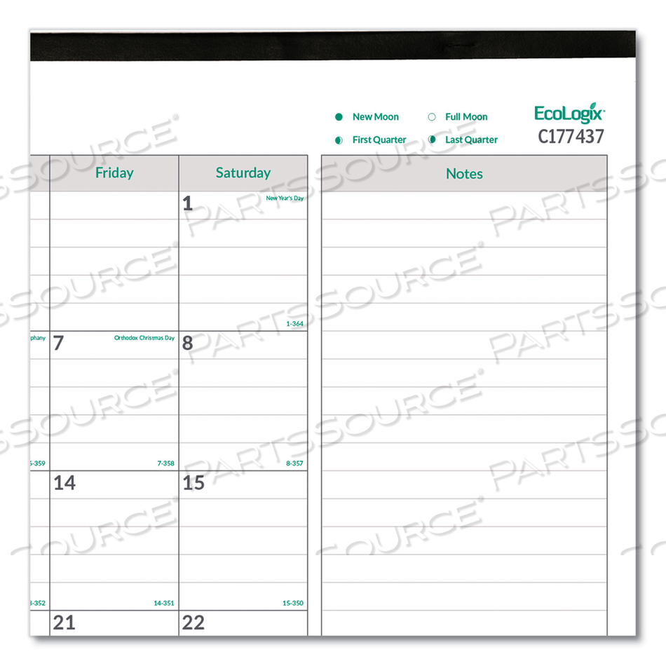 ECOLOGIX MONTHLY DESK PAD CALENDAR, 22 X 17, WHITE/GREEN SHEETS, BLACK BINDING/CORNERS, 12-MONTH (JAN TO DEC): 2023 